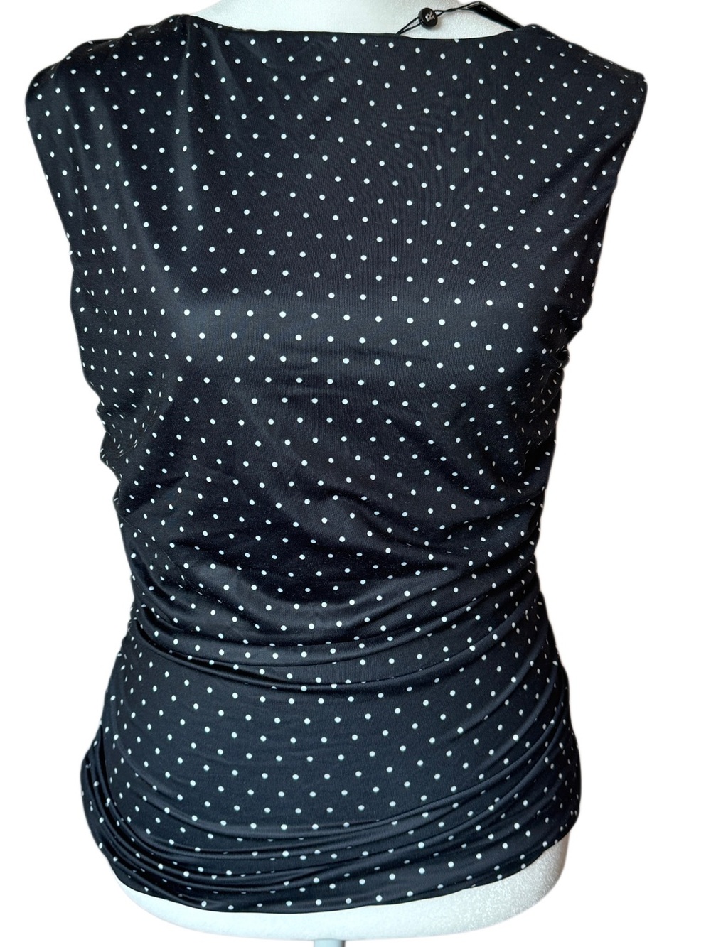 NWT RNWY Black Polka Dot Ruched Top L Y2K